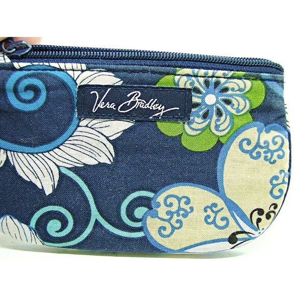 Vera Bradley Small Zip ID Case Wallet Blue Floral Cotton Key Holder Pocket Size - Picture 5 of 10